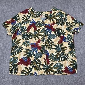 Hilo Hattie Hawaiian Shirt Womens 1X Floral Leaf Print Button Up Made in Hawaii
